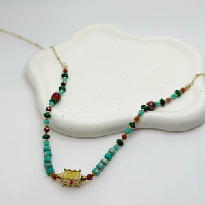 Moonriver Femmes Été Essentiel Turquoise Acier Inoxydable Chaîne Petite Boîte Collier Ras Du Cou Mode Sautoirs Colliers - Product Image 1