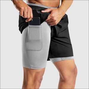 กางเกงกีฬาขาสั้นแบบลำลองสำหรับผู้ชายกางเกงวิ่ง2-in-1เอวสูงระบายอากาศได้ดีมีกระเป๋าและมีห่วงผ้าเช็ดตัว - Product Image 4