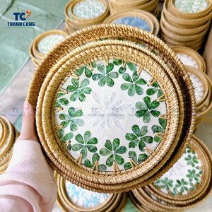 ถาดเสิร์ฟแม่ของไข่มุกพร้อมกรอบหวายถาดไม้ทำด้วยมือไม่ซ้ำใครสำหรับตกแต่งบ้าน - Product Image 5