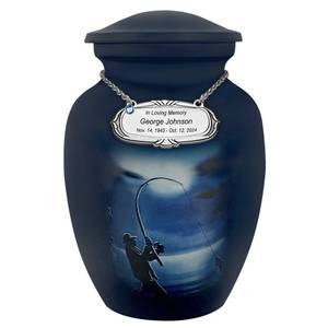 Urna Funeraria Mediana con Silueta de Pescador, Opción de Corona Conmemorativa, Opción de Placa con Nombre, Urnas de Aluminio para Cenizas Humanas - Product Image 4