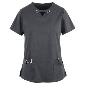 Precio de fábrica Uniforme de mujer Cuello en V Elegante Top Enfermera Logotipo personalizado Tamaños Médico Hospital Clínica Laboratorio Venta al por mayor Conjuntos de fregado - Product Image 5