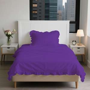 Juego de Ropa de Cama de Lujo de 3 Piezas en Color Morado Sólido con Volantes, Funda de Edredón de Polialgodón, Sábana Ajustable y Funda de Almohada para Uso Doméstico - Product Image 2