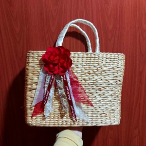 Natural Eco-Friendly Water Hyacinth <b>Storage</b> <b>Basket</b> with Handle Red Flower Decoration Multifunction Rectangle Design for Home Use - Product Image 4