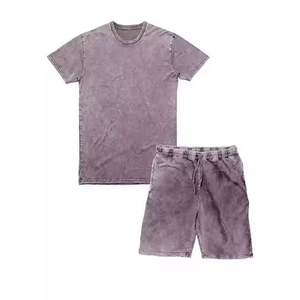 Conjuntos de camiseta y pantalones cortos de verano lavados con ácido de alta calidad personalizados para Hombres estilo informal al por mayor - Product Image 6