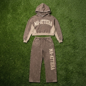 Custom <b>Women</b> Washed Oversized Cropped Hoodie and Wide Leg <b>Sweatpants</b> Two Piece Tracksuit Set - Product Image 5