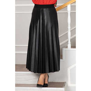 Black Satin Hijab <b>Skirt</b> with <b>Elastic</b> Waistband Pleated and Shiny Feature - Product Image 3