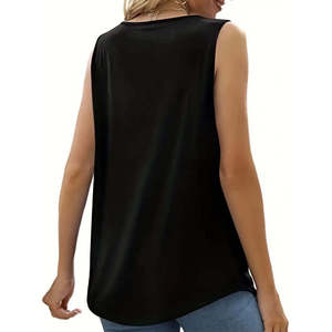 Blusa de Viscosa con Tirantes y Cuello Redondo para Mujer, con Detalle de Encaje, 36854 - Negro - Product Image 4