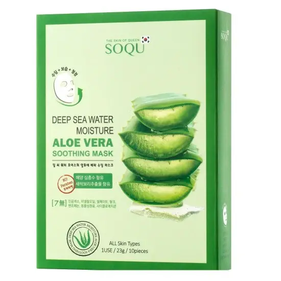 Korean cosmetic brand SOQU's ALOE VERA SOOTHING MASK moisturizing mask daily skin care control oily skin suit for all gender