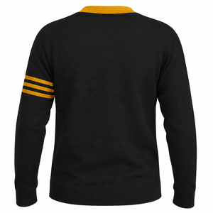 <b>Black</b> Old Gold Varsity <b>Cardigan</b> Knitted High Quality V Neck Front <b>Pocket</b> Breathable Heavyweight <b>Long</b> Sleeves - Product Image 2