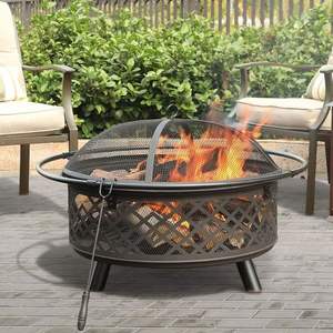 Wide <b>burn</b> area <b>fire</b> <b>pit</b> in cast iron with vintage style finish and thick curved base ideal for lawn heating - Product Image 1