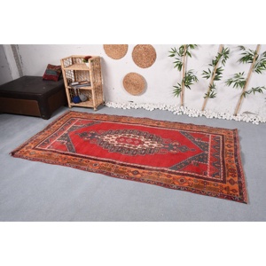 Tapis turc vintage 4,2x8 pieds, tapis d'intérieur, tapis oriental rouge - Product Image 3