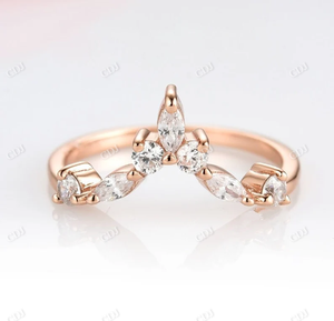 Anillo de Boda de Oro Blanco de 14K Personalizado del Fabricante Directo, con Diamante Natural Marquise de 0.44CTW, Engaste de Puntas, Diseño Curvo en Racimo - Combinable - Product Image 2