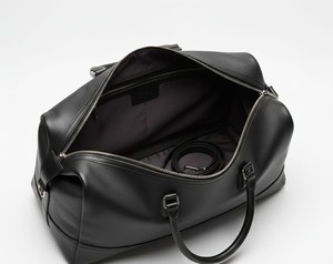 Black Genuine Leather Foldable Duffle <b>Bag</b> Polyester Lining for Men <b>Women</b> Large Travel Tote <b>Gym</b> Carry-On Luggage Gift for Him Her - Product Image 6