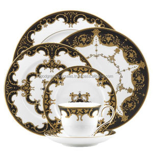 Service de vaisselle personnalisé de luxe à bordure en or service de vaisselle en céramique grès blanc de première qualité sans danger pour la vaisselle - Product Image 3