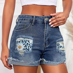 Pantalones cortos de mezclilla de alta calidad para mujer, Mini pantalones cortos de mezclilla personalizados con dobladillo deshilachado rasgado de retazos para mujer, pantalones cortos informales de moda de verano - Product Image 2