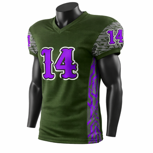 Jersey de Fútbol Americano Personalizado Unisex con Cuello en V, Malla Transpirable, Sublimación, Uniforme de Equipo, Pantalones Cortos Estampados con Camuflaje Morado, Número OEM - Product Image 3