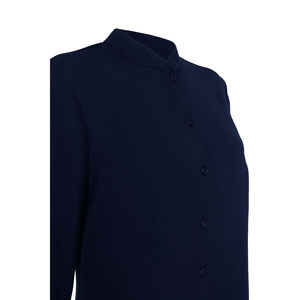 Túnica Elegante Azul Marino con Cuello Mandarín, Cierre y Detalle Drapeado - Product Image 2