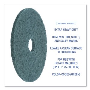 Pads de nettoyage de sol robustes Boardwalk de 17 pouces de diamètre, vert, lot de 5 pour le nettoyage commercial - Product Image 5