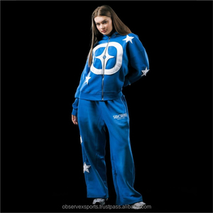 Fabricante logotipo personalizado impreso 400gsm 100% algodón invierno Sudadera con capucha jogging pantalón calidad cómodo lavado a la piedra se desvaneció cremallera rápida - Product Image 1