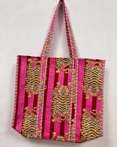 Lote al por Mayor de Bolsos de Mano Acolchados de Algodón Indio Hechos a Mano, Estilo Bohemio con Estampado de Hojas, Bolso Casual para Compras, Abierto para el Verano - Product Image 1