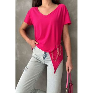 Blusa Fucsia con Cuello en V y Detalle de Cadena para Mujer, Marca Topshow, Venta al Por Mayor - Product Image 5