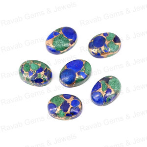 Haute poli Mohave Azurite cuivre lisse 10x14mm forme ovale Flatback Cabochon pierre précieuse en vrac pour faire des boucles d'oreilles bague bijoux - Product Image 1