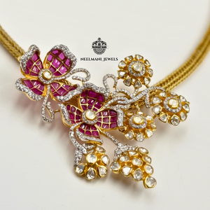 Flower Design Kanthi Necklace Set with <b>Ruby</b> Earrings for Weddings - Product Image 1