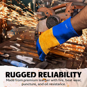 Guantes de soldadura de cuero dividido de piel de vaca de calidad superior dedo completo Palma resistente ignífugo guantes de barbacoa de lucha contra incendios - Product Image 5