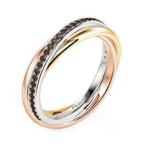 แหวนแต่งงานเงินแท้ประดับเพทายทรงกลมสามสีสำหรับผู้หญิง - Product Image 2