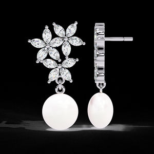 Brillante rama blanca hoja Marquesa corte laboratorio cultivado diamante Pave Stud pendientes para mujer moda boda joyería 14K oro - Product Image 2