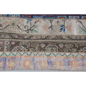 Alfombra Turca Vintage, Alfombra Pequeña de 2.1x4.4 pies, Alfombra de Lana Abstracta Azul y Roja - Product Image 5