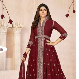 Heavy Fox Georgette Sherwani Winter Wear Suit avec fond Santoon et mousseline de soie Dupatta Multi-Thread Embroidery Work Salwar Style - Product Image 1