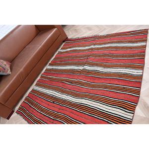 Tapis turc 5,1 x 5,8 pieds, tapis en laine rouge et noir à pois vintage - Product Image 4
