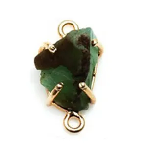 Argent Sterling 925 Chrysoprase brut pierre précieuse naturelle réglage de broche Double Bail bijoux collier Bracelet fabrication connecteur - Product Image 1