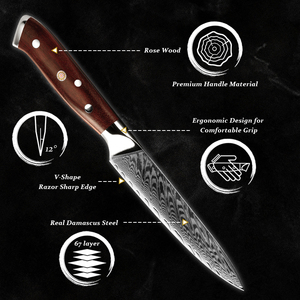 มีดเชฟเหล็กดามัสกัสแบบมืออาชีพมีดตัดกับด้ามไม้โรสวูดแอฟริกางานตามสั่ง - Product Image 5