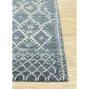 Alfombra de Lana Anudada a Mano Zuri Azul, Diseño Geométrico Abstracto, Rectangular, para Sala de Estar, Pasillo, Modelo PKWL-03 - Product Image 3