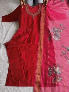 Seda de diseñador con traje Salwar de trabajo hecho a mano, vestido paquistaní Salwar Kameez Dupatta, ropa de boda. - Product Image 6