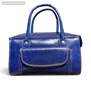 <b>Blue</b> Genuine Leather Fashionable Boston Large Capacity Women's Moroccan Handbag Shoulder <b>Tote</b> Button Zipper Closure Two Handles - Product Image 1