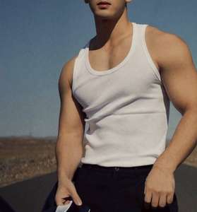 Logo personnalisé 100% Polyester côtelé entraînement débardeur hommes respirant séchage rapide écologique sport décontracté couleur unie sans marque vierge - Product Image 6