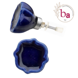 Boutons en céramique craquelés de glaçure marocaine bleu royal poignées de tiroir d'exportation de qualité pour la cuisine, la chambre et la salle de bain - Product Image 1