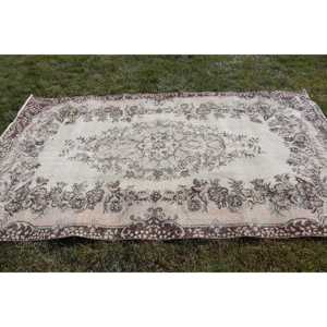 Turkish 5.2x8.8 ft Rug, Large Vintage Rug, <b>Brown</b> Bordered <b>Wool</b> Rug - Product Image 4