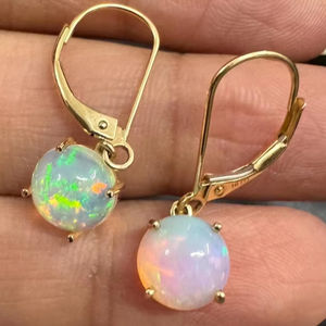 14k Solid Gold Plated Ethiopian Opal <b>Earrings</b> AAA Fire Opal Gold Jewelry October Birthstone 925 <b>Sterling</b> <b>Silver</b> - Product Image 1