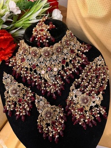 Ensemble de collier de mariée traditionnel indien en gros délicat, Navratna Kundan, bijoux artificiels - Product Image 2