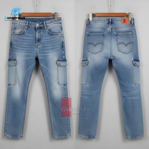 Pantalones Cargo de Mezclilla para Hombre, Jeans con Bolsillos Utilitarios, Estilo Urbano, Corte Ajustado, Mezclilla Resistente de 400 GSM - Product Image 2