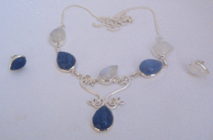 925 Sterling Silver Fine Jewelry Set for Women Natural Blue Chalcedony and <b>Rainbow</b> Moonstone Shah Gems - Product Image 1