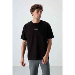 Camiseta Estampada de Corte Holgado para Hombre - Negra, Algodón Jersey, Textura Gruesa 88367 - Product Image 6