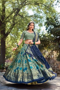 Kalamkari Tussar Impresión de seda y lámina con lienzo cosido y colección Can Lehenga Choli adjunta - Product Image 6