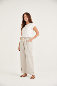 กางเกงยาวเต็มตัวสำหรับผู้หญิงใส่ในฤดูร้อนผ้าคอตตอนลินินระบายอากาศได้ดีสีพื้นเรียบใส่สบายขายส่งโลโก้สำหรับทุกเพศ - Product Image 2