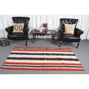 Turkish Accent Rug 3.3x6.7 ft (102x205 Cm) <b>Wool</b> Kilim <b>Red</b> Patchwork Vintage Rug with Latex Backing - Product Image 2