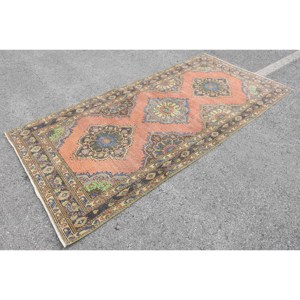 Alfombra turca Vintage de 4,5x9,7 pies, diseño clásico de retazos naranja y verde, área grande, rectángulo de lana para pasillo, Alfombra de látex para habitación - Product Image 3